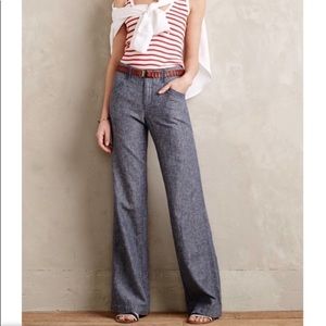 Anthropologie pilcro chambray linen wide leg pant